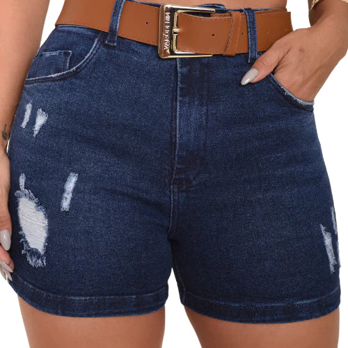 Short Jeans Feminino Premium: Elegância Confortável com Toque Moderno e Cinto Incluso