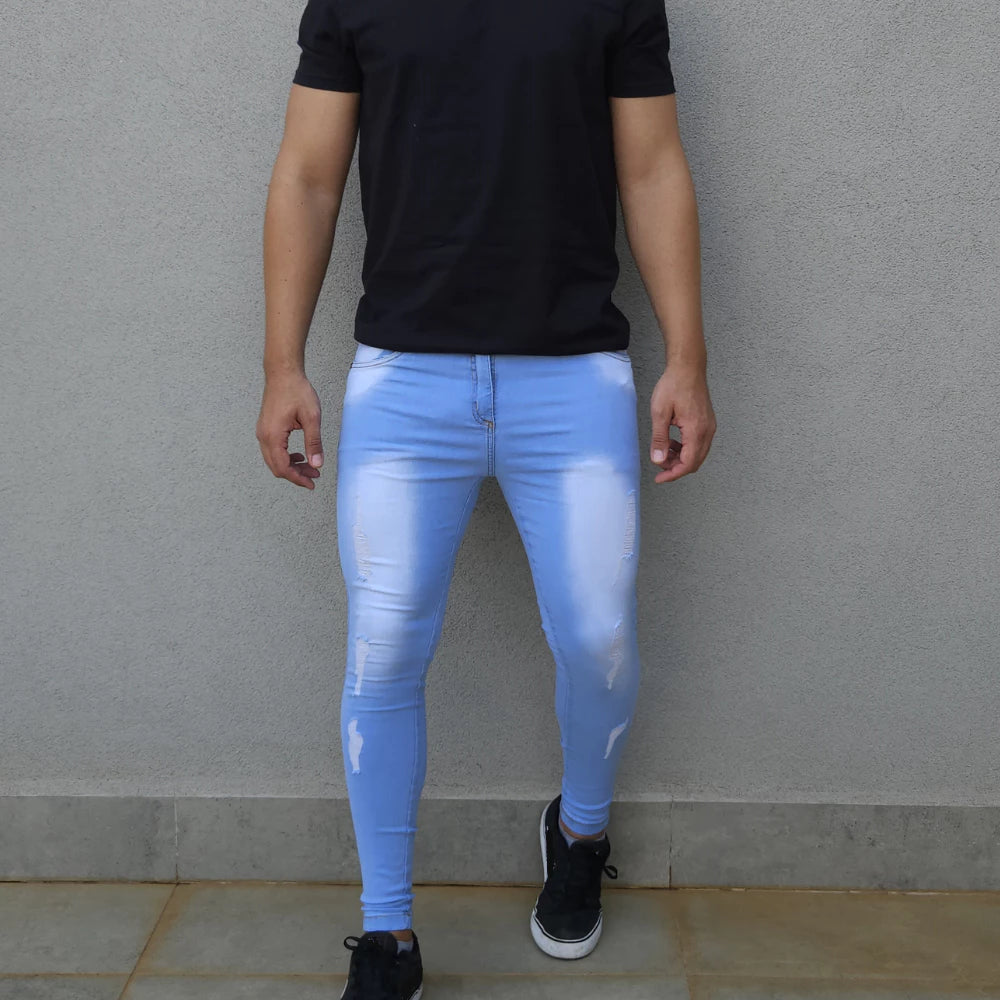 Calça Jeans Rasgada Destroyed Skinny Elastano  Masculina Premium