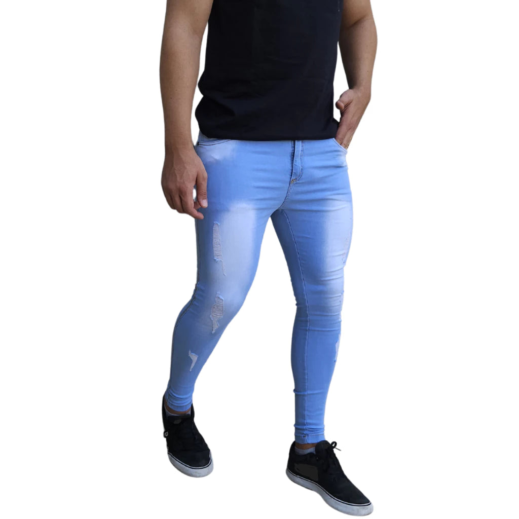 Calça Jeans Rasgada Destroyed Skinny Elastano  Masculina Premium