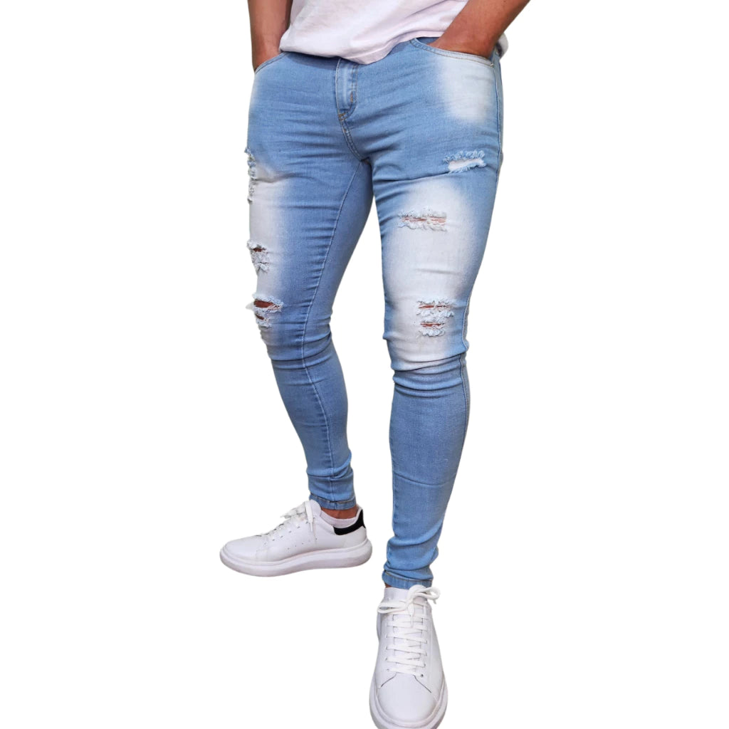 Calça Jeans Rasgada Destroyed Skinny Elastano  Masculina Premium