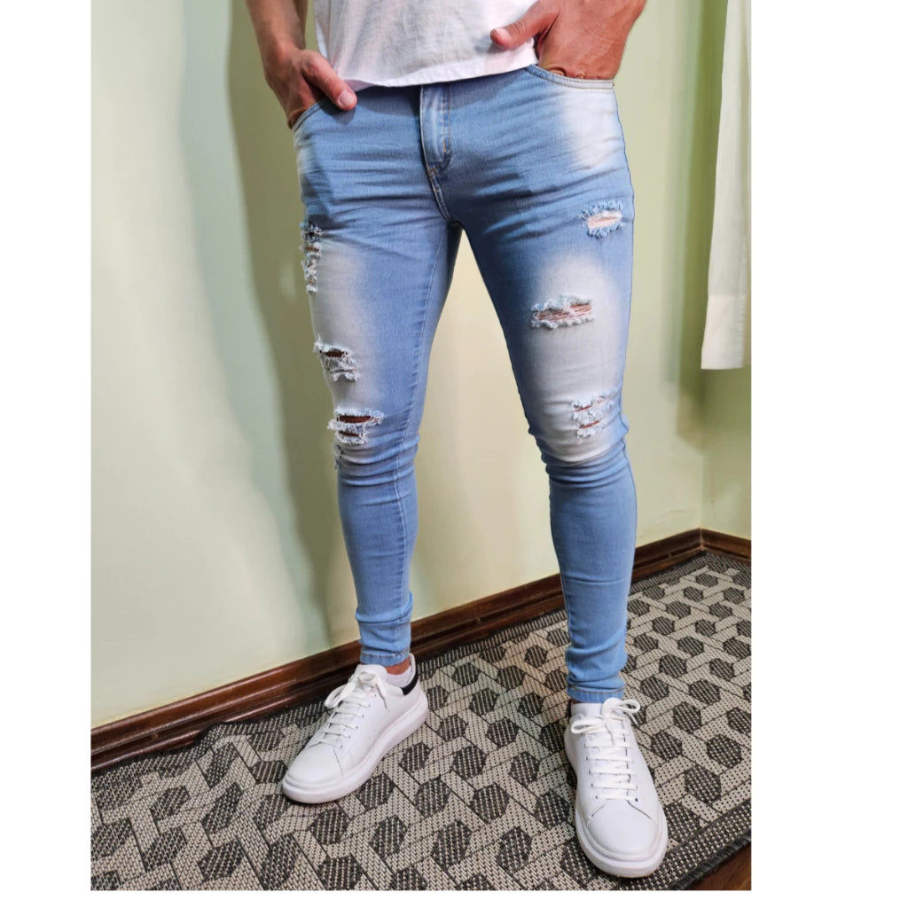 Calça Jeans Rasgada Destroyed Skinny Elastano  Masculina Premium