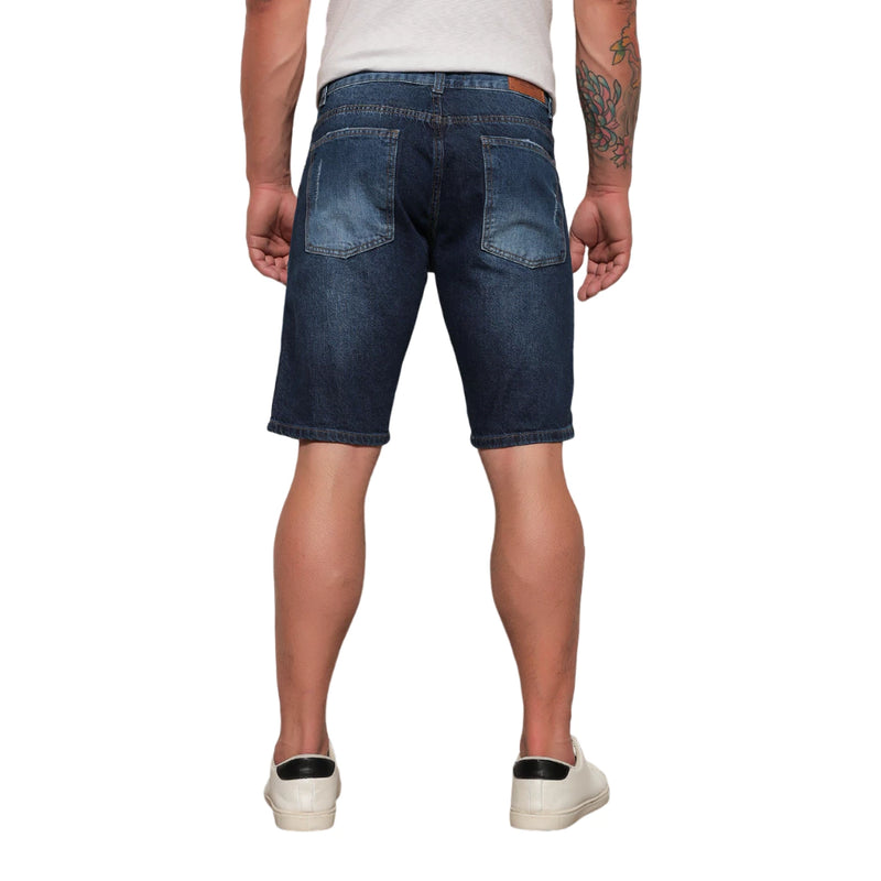 Bermuda Jeans Escuro Masculino Rasgada Evandro