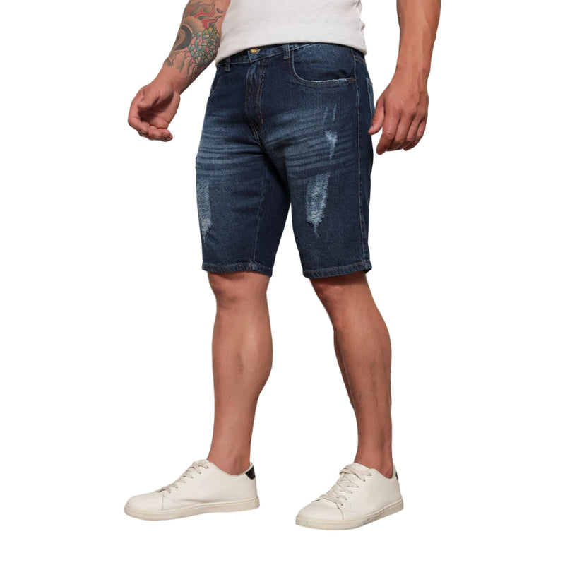 Bermuda Jeans Escuro Masculino Rasgada Evandro