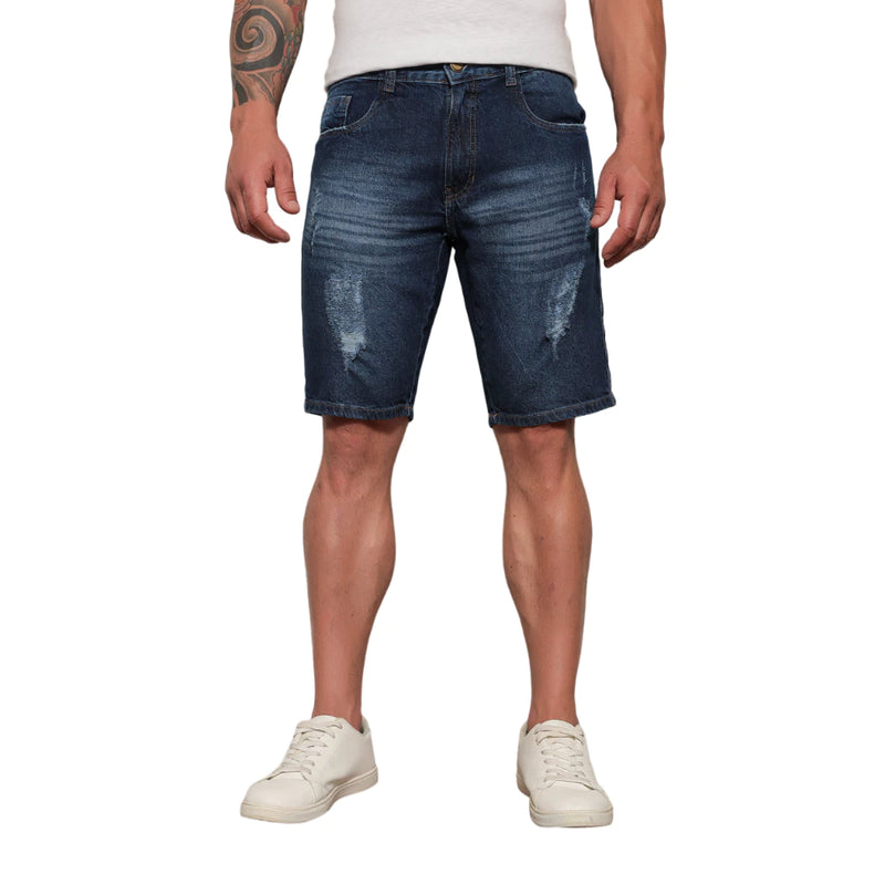 Bermuda Jeans Escuro Masculino Rasgada Evandro