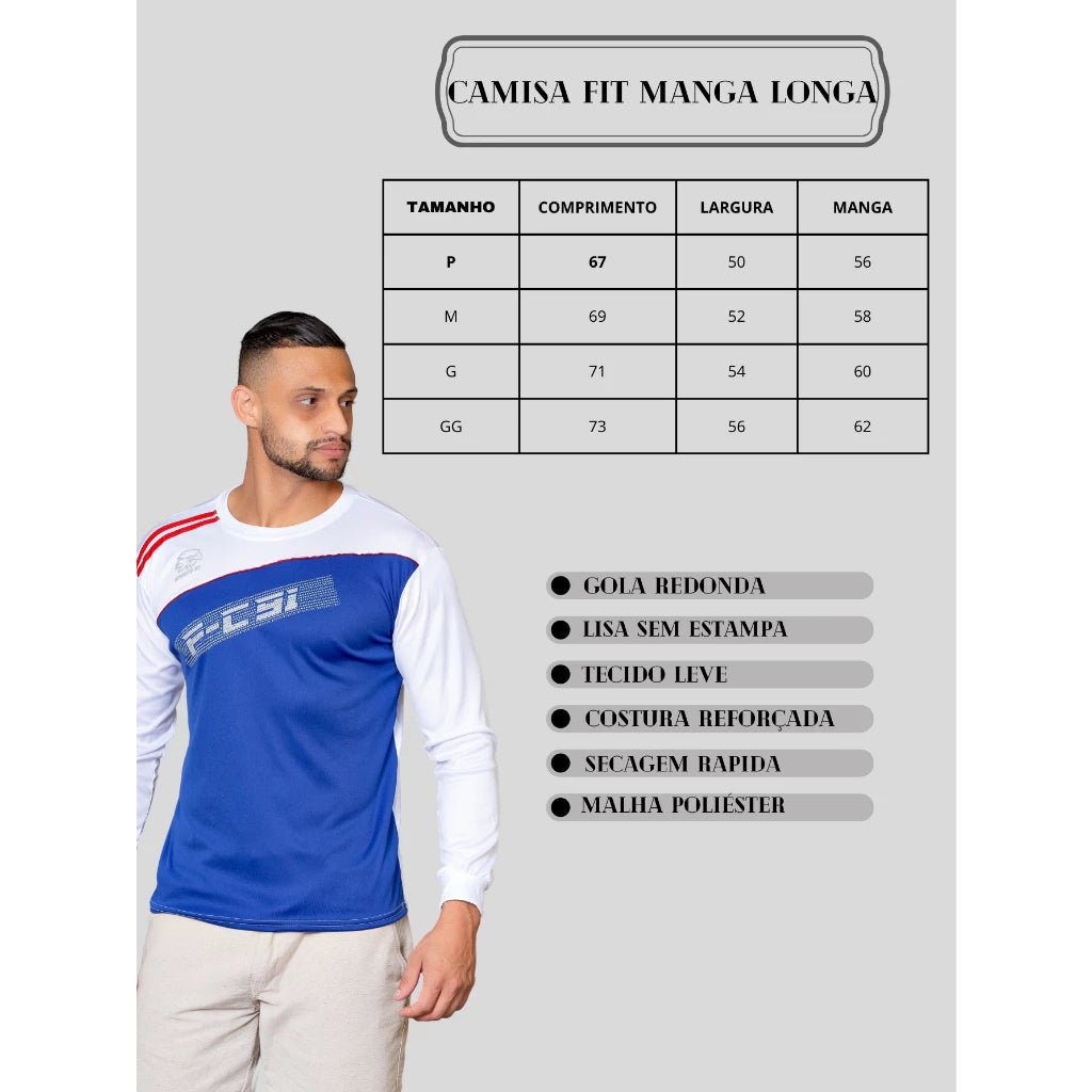 Camisa Camiseta Manga Longa DRY FIT Masculina Fitnes Treino Academia Corrida