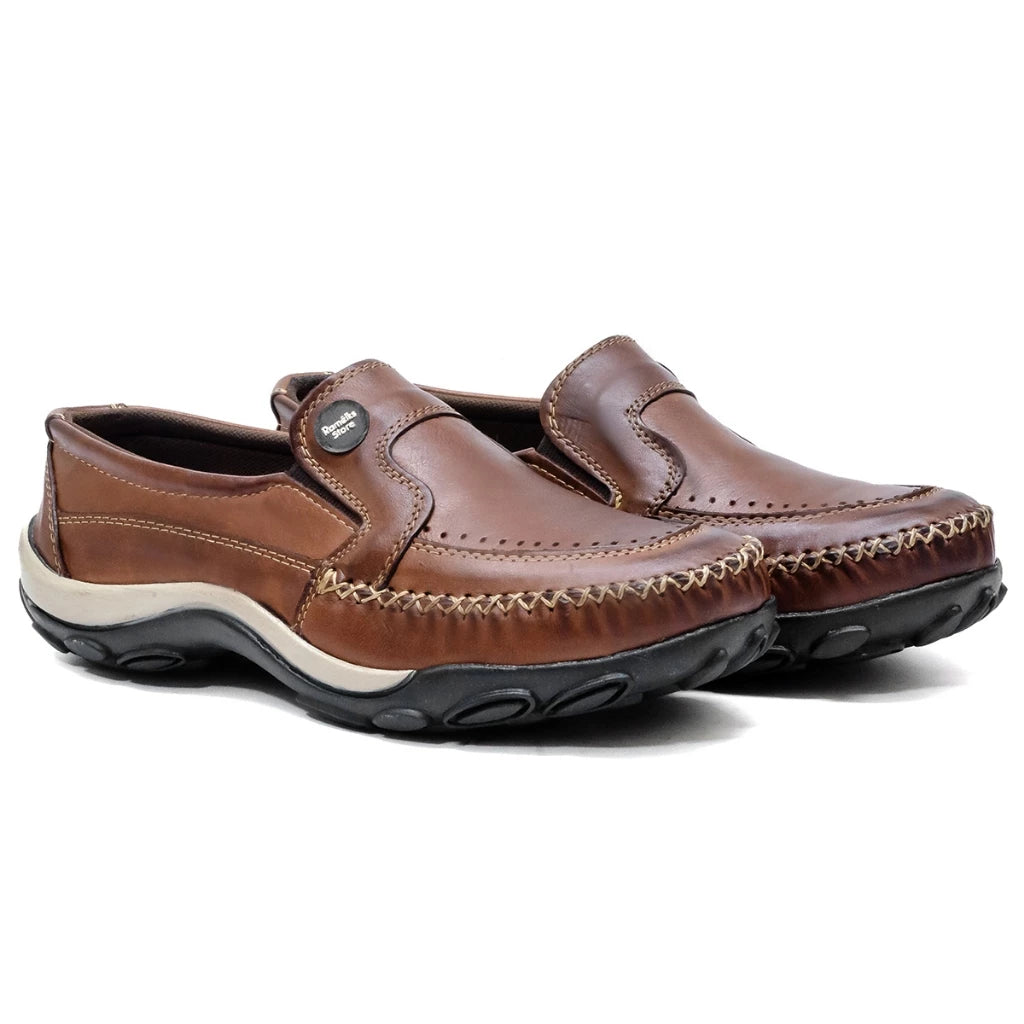 sapatilha Mocassim Masculina Toda em Couro Ligitimo Havana