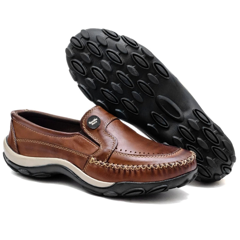 sapatilha Mocassim Masculina Toda em Couro Ligitimo Havana