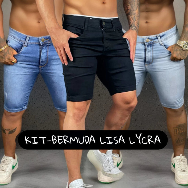 Kit 03 Bermudas Jeans Masculinas SLIN COM LYCRA Destroyed Alto PADRÃO