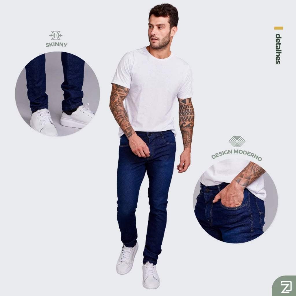 Calça Jeans Skinny Masculina Slim