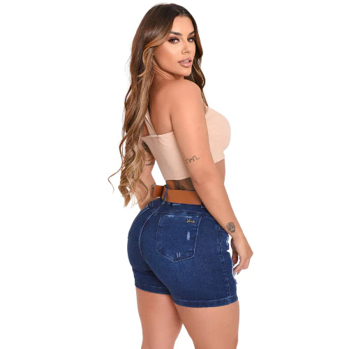 Short Jeans Feminino Premium: Elegância Confortável com Toque Moderno e Cinto Incluso