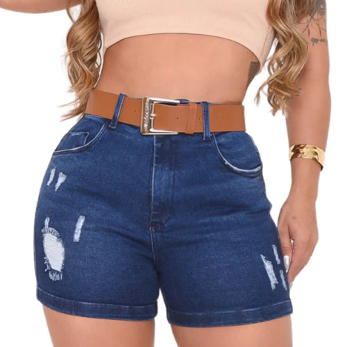 Short Jeans Feminino Premium: Elegância Confortável com Toque Moderno e Cinto Incluso