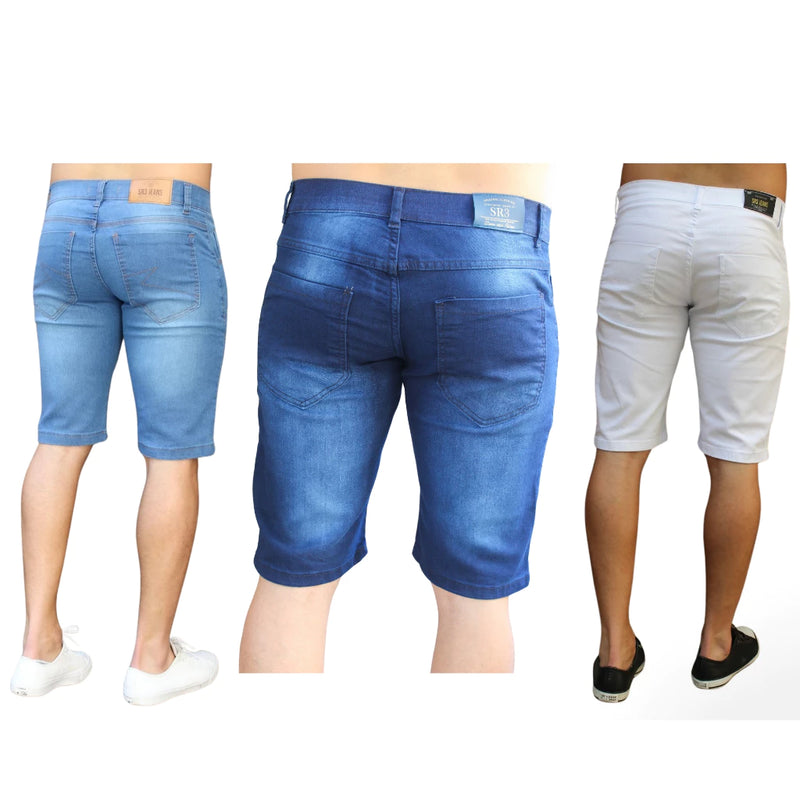 Kit 03 Bermudas Jeans Masculina Lycra Lisa Premium