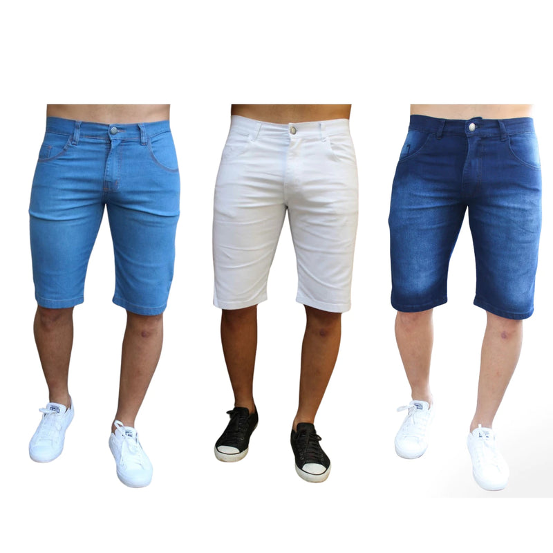 Kit 03 Bermudas Jeans Masculina Lycra Lisa Premium