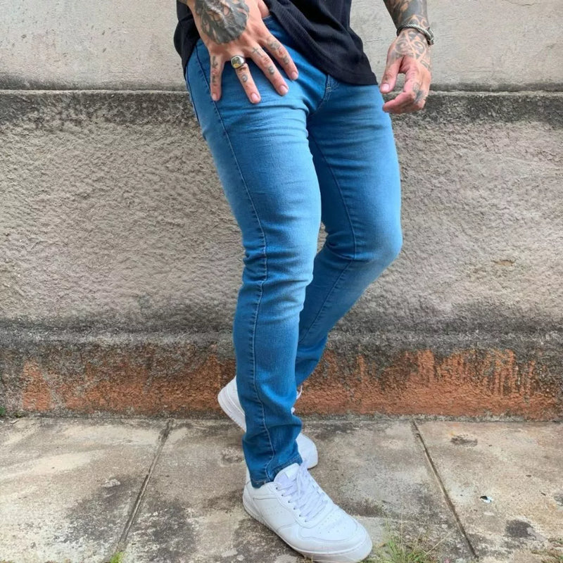 Calça Jeans Skinny Azul Masculina Casual Lançamento