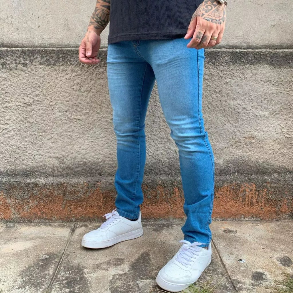 Calça Jeans Skinny Azul Masculina Casual Lançamento