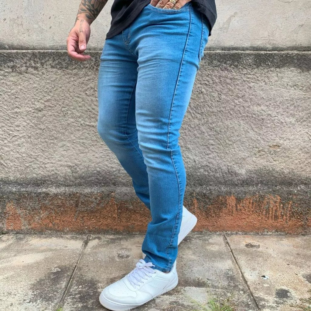 Calça Jeans Skinny Azul Masculina Casual Lançamento