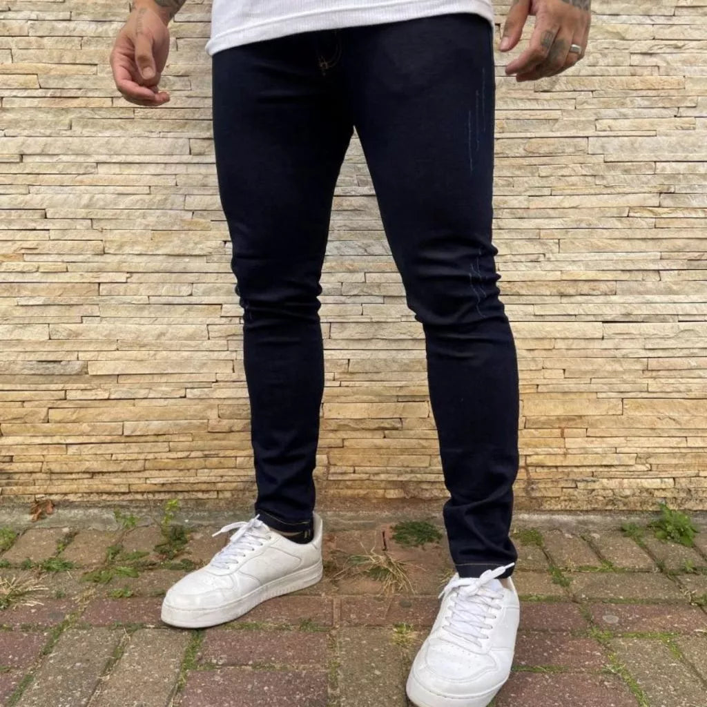 Calça Jeans Skinny Elastano Azul Escura Masculina Casual