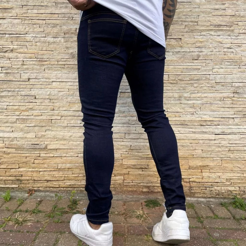 Calça Jeans Skinny Elastano Azul Escura Masculina Casual