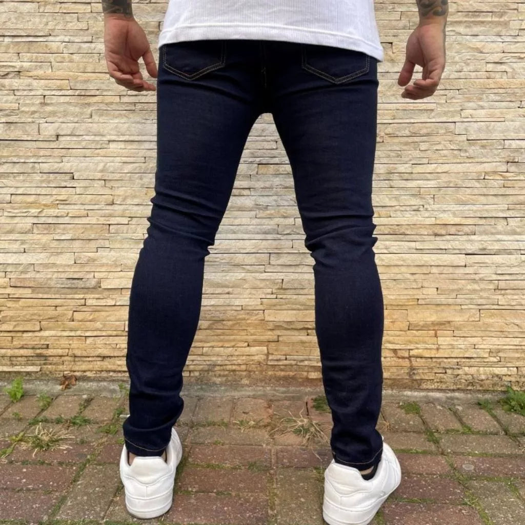 Calça Jeans Skinny Elastano Azul Escura Masculina Casual