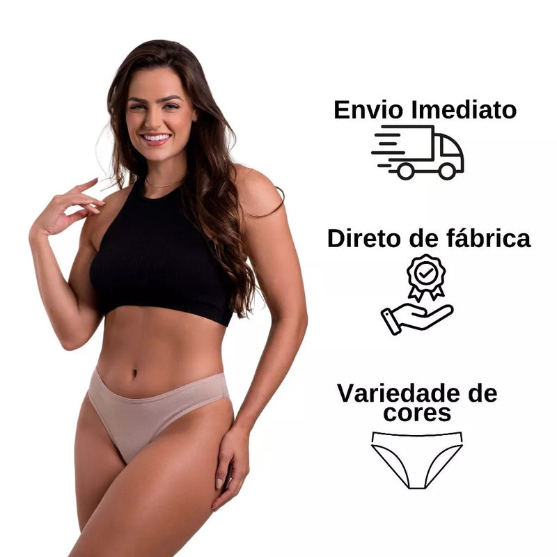 Kit Calcinhas Tanga de Algodão Conforto Tanga Básico Cotton Feminina