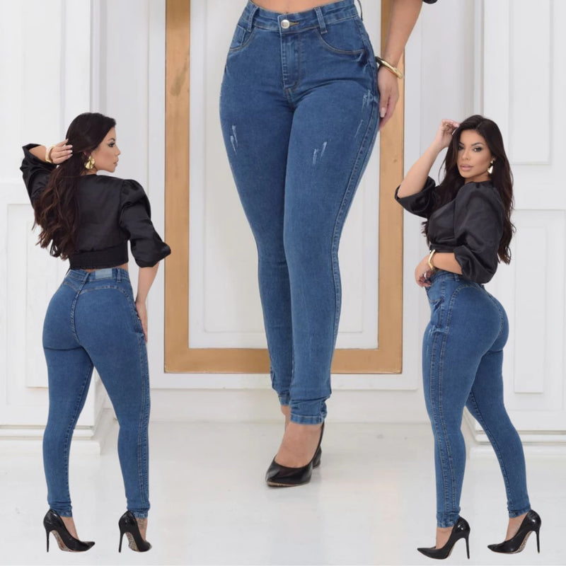 Calça Jeans Feminina Levanta Bumbum Cintura Alta Sem Bolso