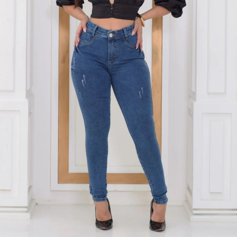 Calça Jeans Feminina Levanta Bumbum Cintura Alta Sem Bolso