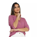 Camisa Social Feminina Manga 3/4 em Viscolinho Lisa