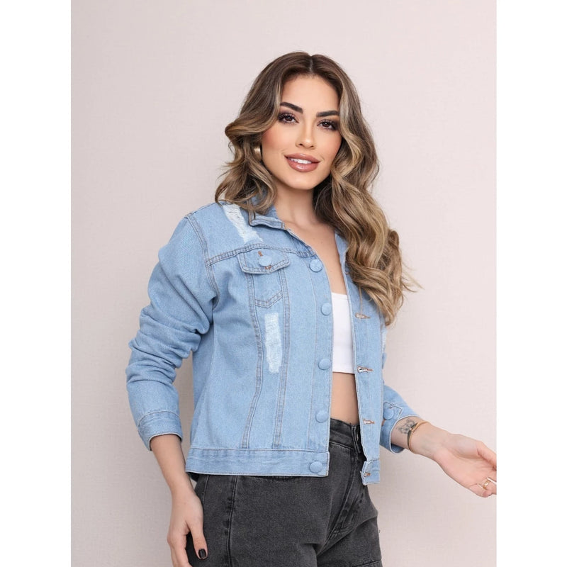 Jaqueta Jeans Exclusiva Feminina Forrada de Botão