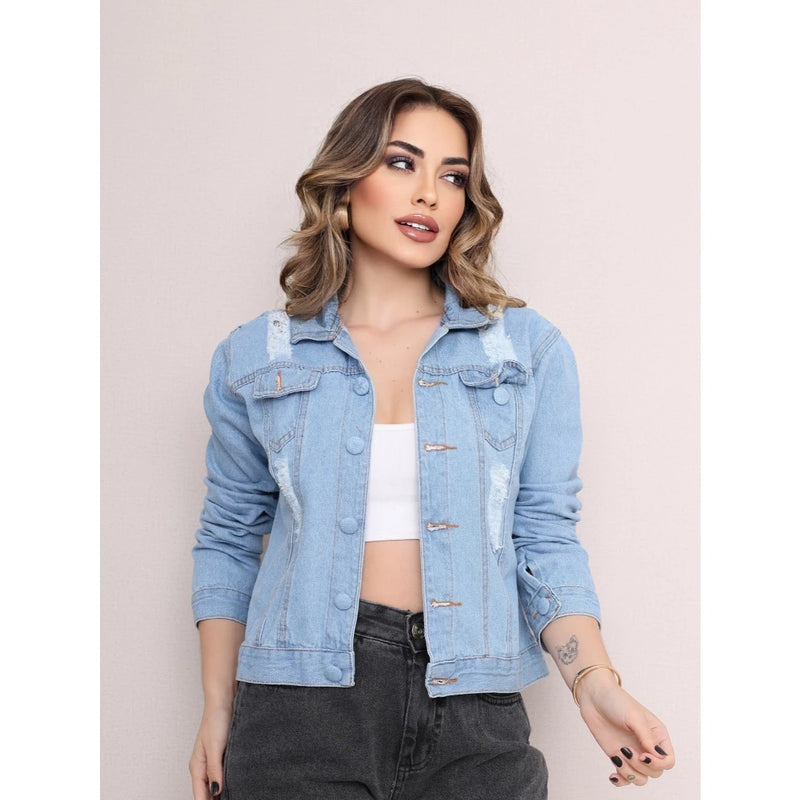 Jaqueta Jeans Exclusiva Feminina Forrada de Botão