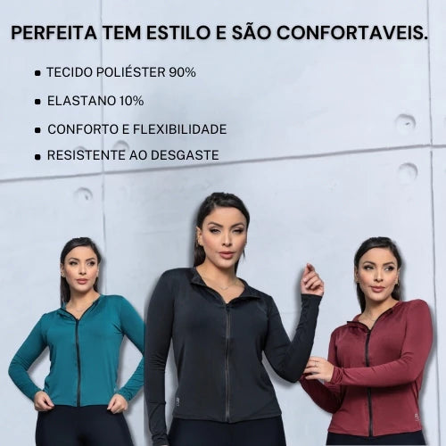 Casaquinho Casaco Fit Proteção Solar Treino Academia Zíper Slim Blusa Térmica