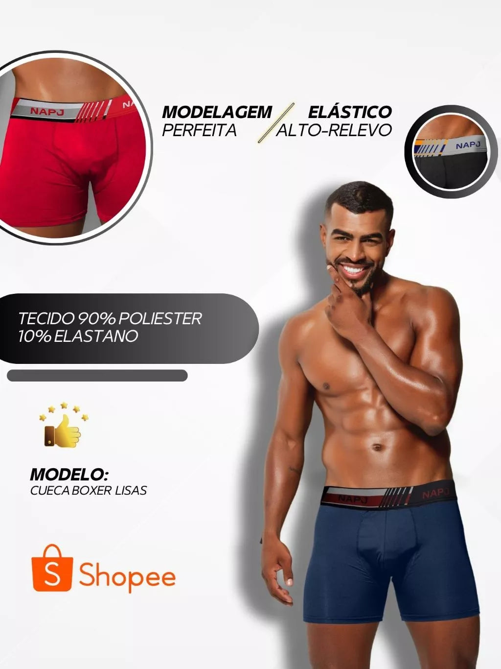 Kit 10 ou de 5 Cuecas Boxer Masculinas NAPJ Confortável