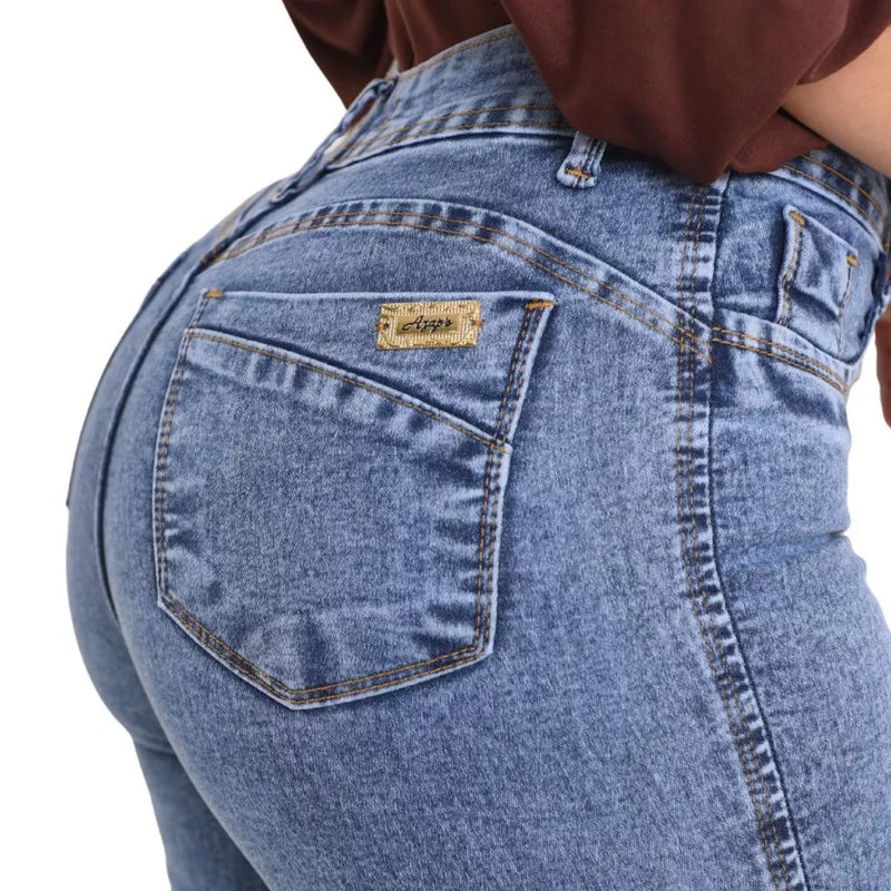 Calça Flare Cintura Alta Modeladora Jeans Feminina Cos Alto Empina Bumbum Feminino Modelador Elegância e Conforto