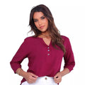 Camisa Social Feminina Manga 3/4 em Viscolinho Lisa