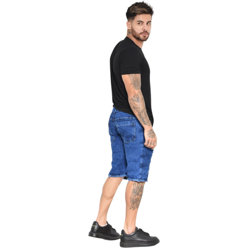 Bermuda Jeans Destroyed Rasgada Masculina Verão