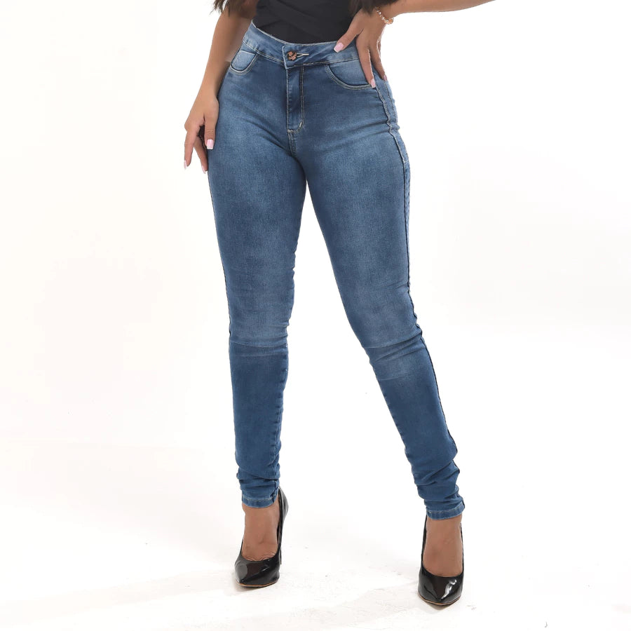 Calça Jeans Feminina Levanta Bumbum Com Lycra Cintura Alta