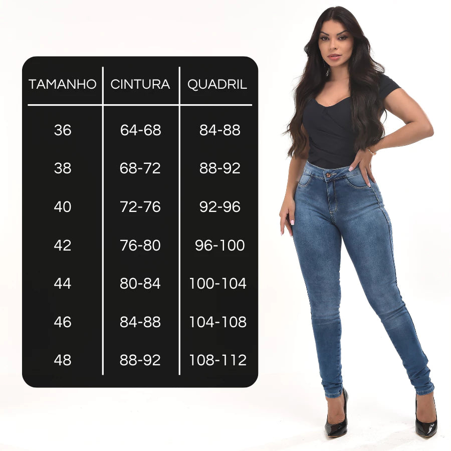 Calça Jeans Feminina Levanta Bumbum Com Lycra Cintura Alta