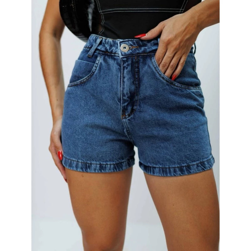 Short Bermuda Jeans Feminino Cintura Alta