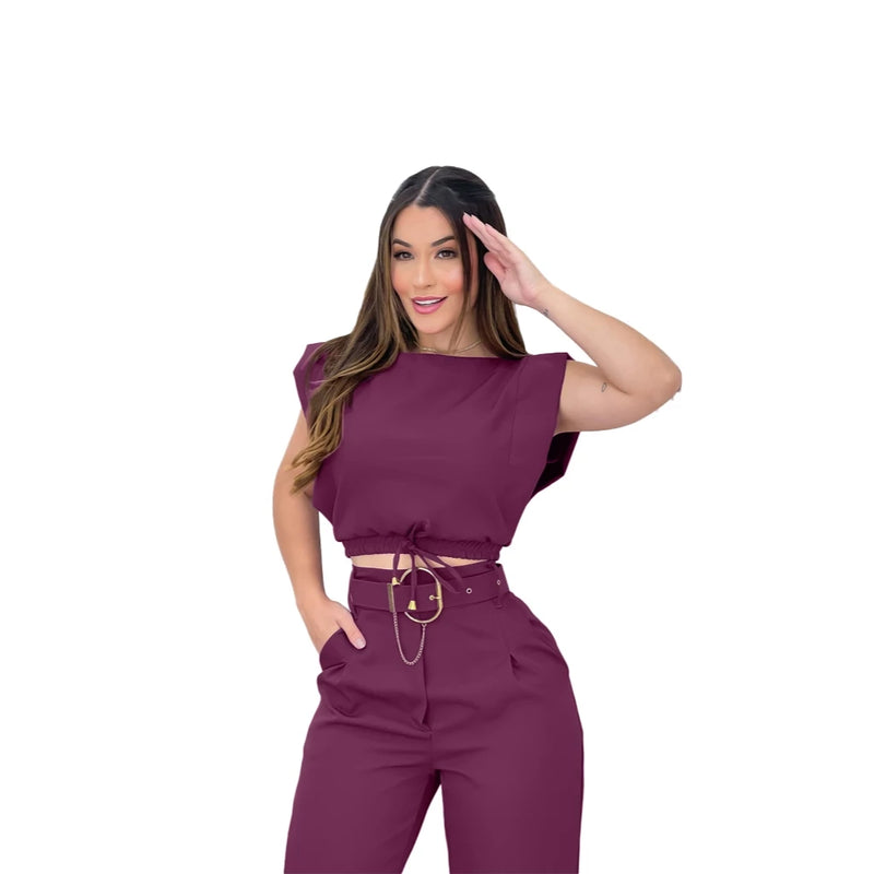 Conjunto Feminino de Calça Alfaiataria Moda Blogueira