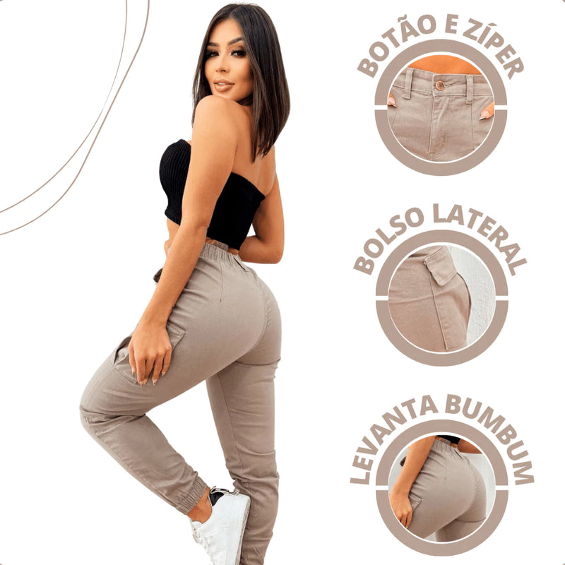 Calça  Cargo Feminina Jorgge  Bolso Lateral Com Lycra