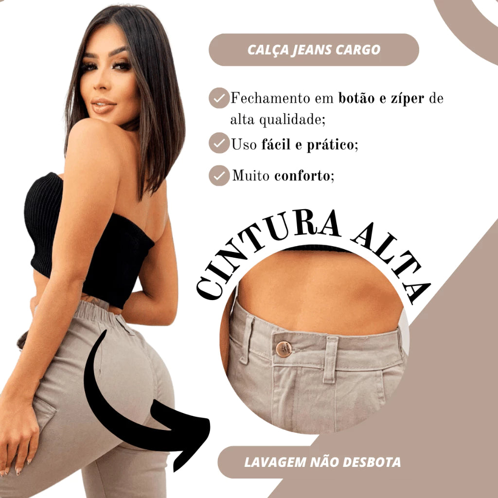 Calça  Cargo Feminina Jorgge  Bolso Lateral Com Lycra