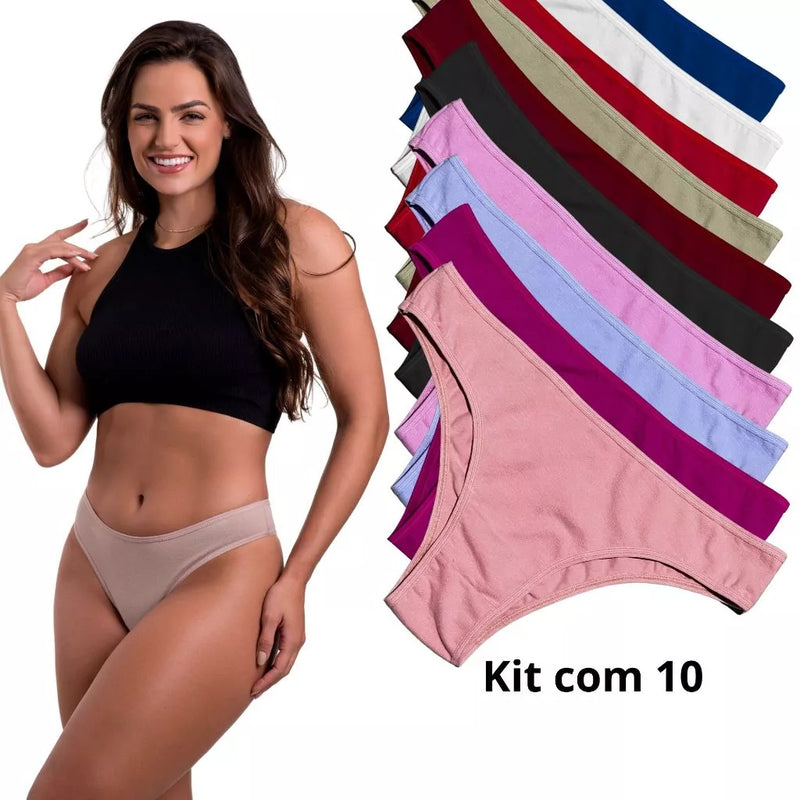 Kit Calcinhas Tanga de Algodão Conforto Tanga Básico Cotton Feminina