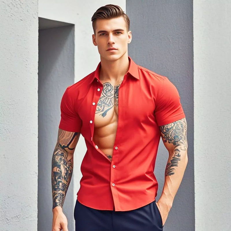 Camisa Social Masculina Slim Manga Curta Verão