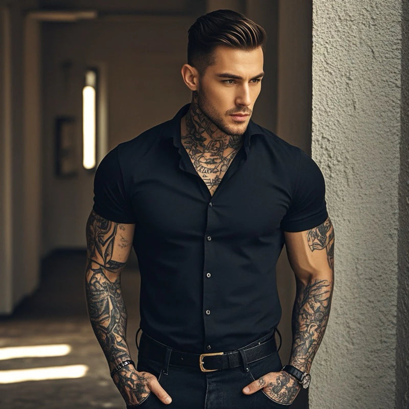 Camisa Social Masculina Slim Manga Curta Verão