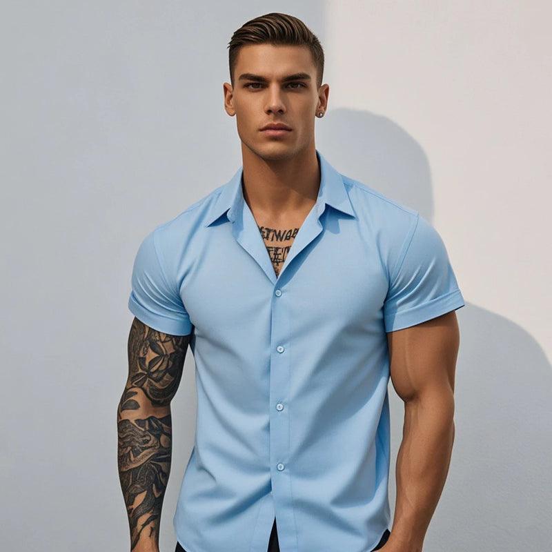 Camisa Social Masculina Slim Manga Curta Verão