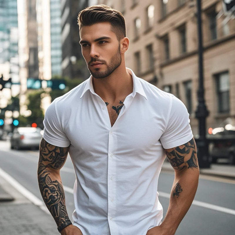 Camisa Social Masculina Slim Manga Curta Verão