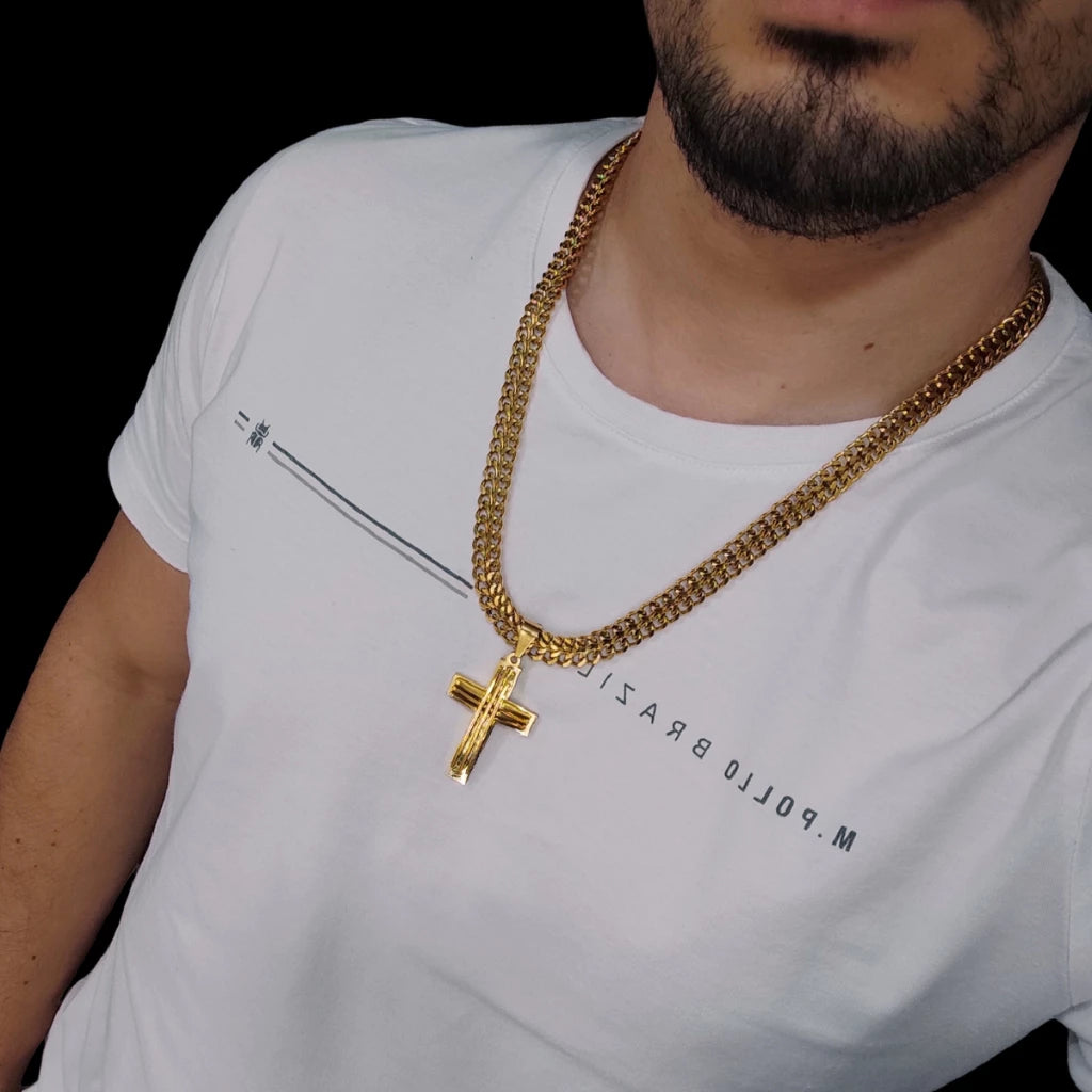 Corrente Cordão 12 mm Banhado a Ouro 18K Duplo Masculino