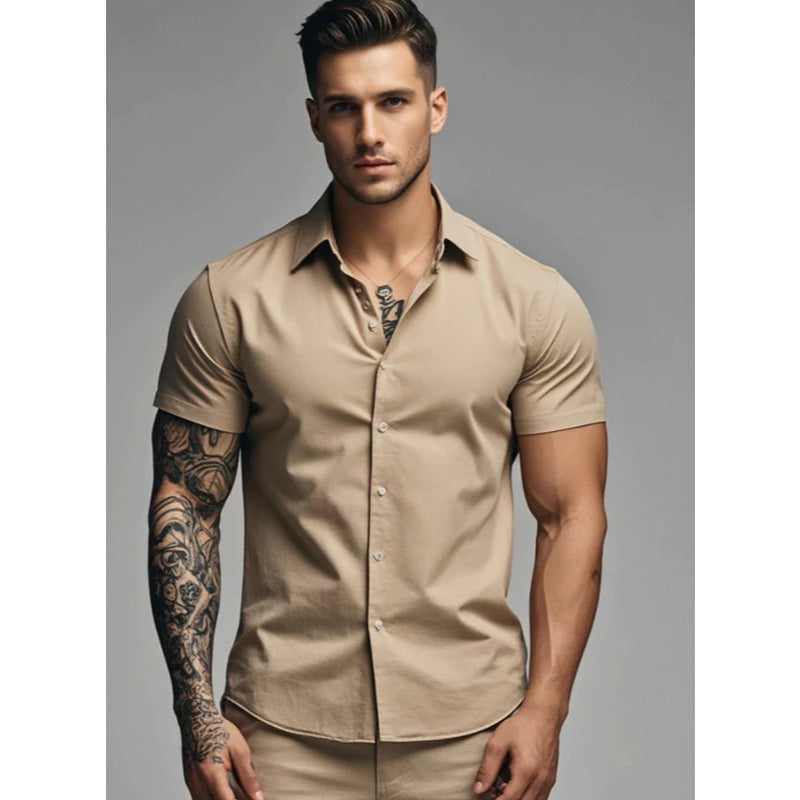 Camisa Social Masculina Slim Manga Curta Verão