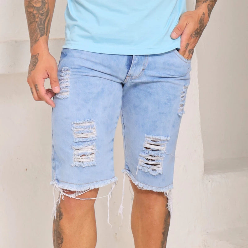 Bermuda Masculina Jeans Rasgada Short Direto Da Fabrica