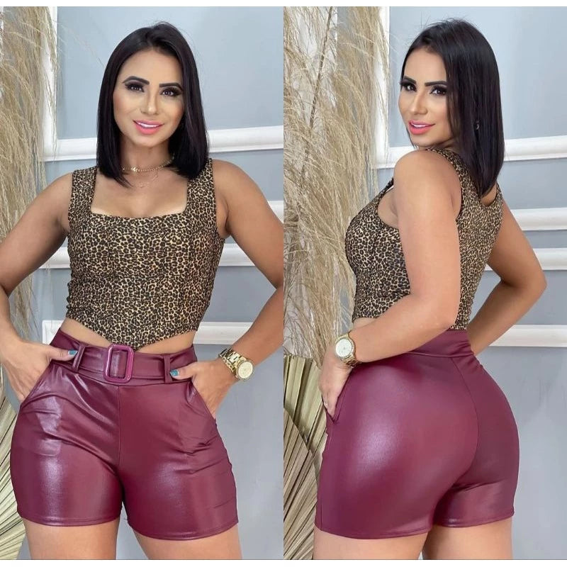 Courino Cirrê Fake Leather Shorts S to GG 34 to 46 Summer Fashion