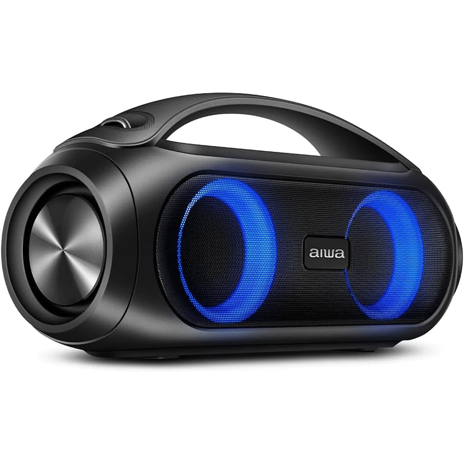 Aiwa Mondial TWS Bluetooth 5.1 Bivolt 50W RMS Water Resistant Boombox Speaker 3 Lights + Carrying Strap AWS-BBS-02 Black